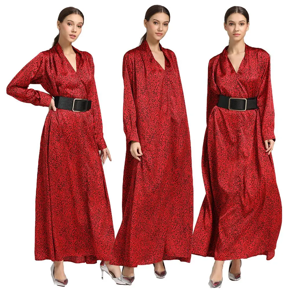 Женское леопардовое Платье макси с длинным рукавом и v образным вырезом вечернее