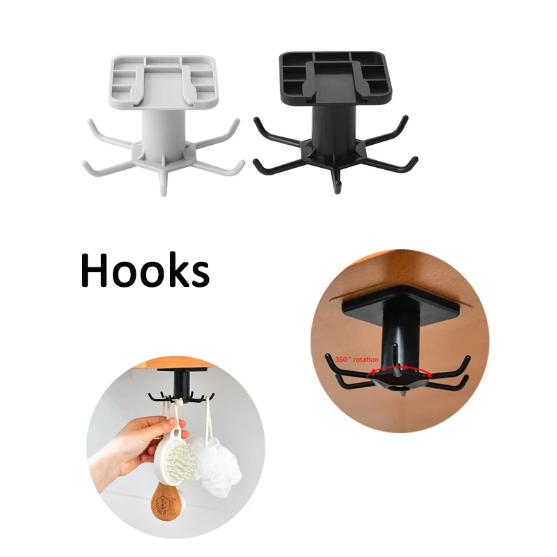 

360 Degrees Rotated Kitchen Hooks Self Adhesive 6 Hooks Home Wall Door Hook Handbag Clothes Ties Bag Hanger Hanging Rack Hooks