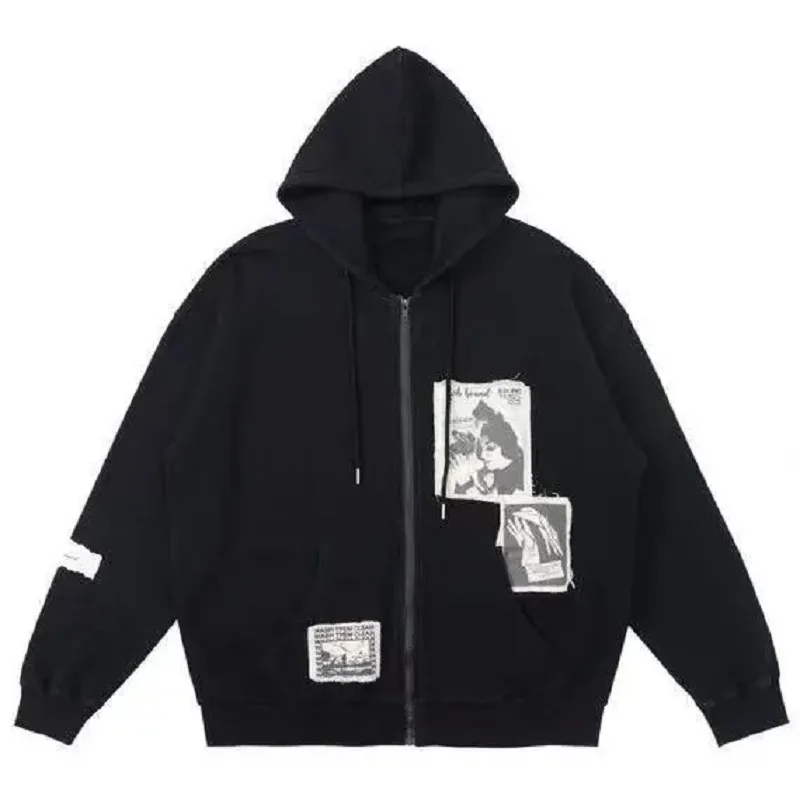 

Winter women's street brown graffiti print zip vintage top sweatshirts hoodies kawaii Blouse coat jackets punk clothes oversize