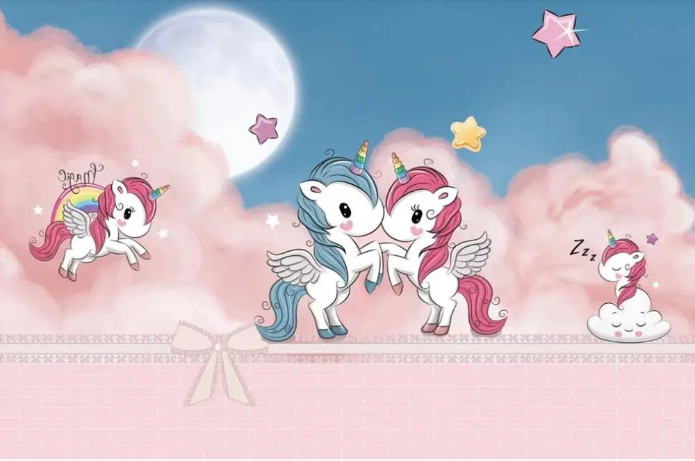 3D-обои Milofi на заказ настенные розовые единороги пони Баоли детская комната