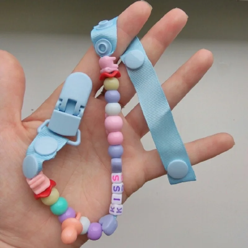 

Baby Pacifier Clip Nipple Chain Colourful Beads Dummy Clip Baby Soother Holder High Quality BPA Free Kiss Baby Words