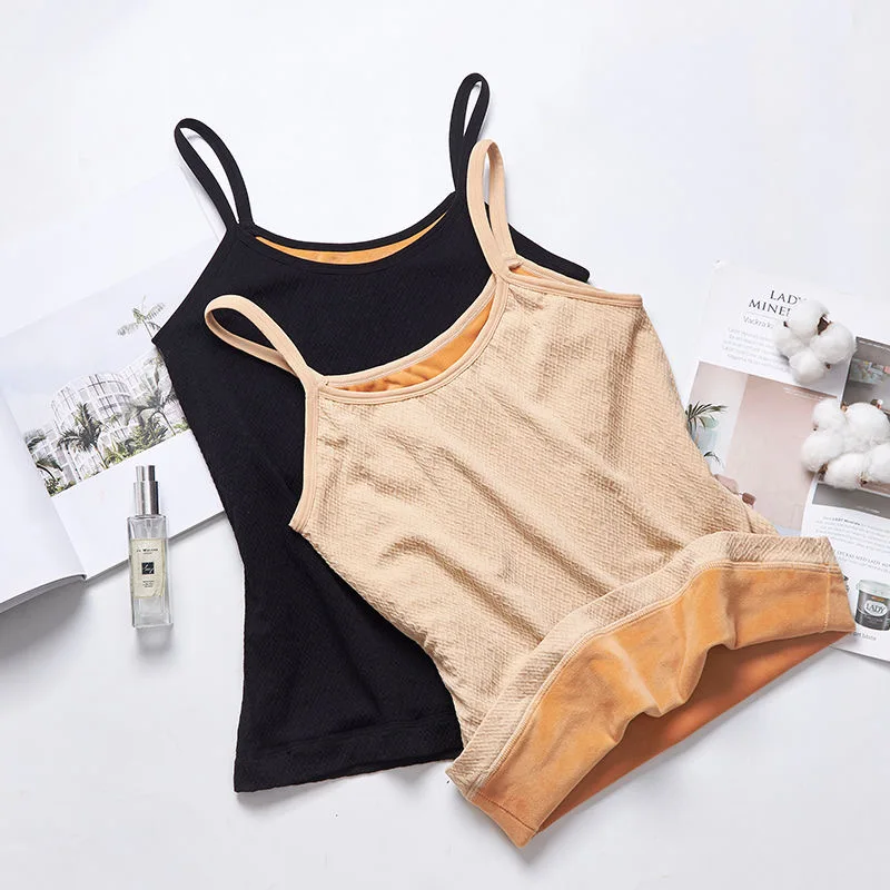 

Korean Women Tops Seamless Thermal Strap Camis Women Thick Tank Top Plus Velvet Woman Sleeveless Halter Top Ladies Tops Camisole