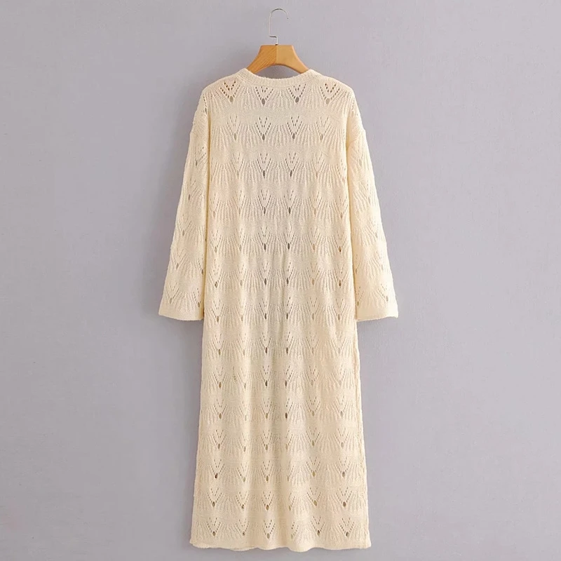 

YOSIBCD Women 2021 Fashion Hollow Out Loose Knitted Cardigan Sweater Vintage V Long Sleeve Female Outerwear Chic Tops