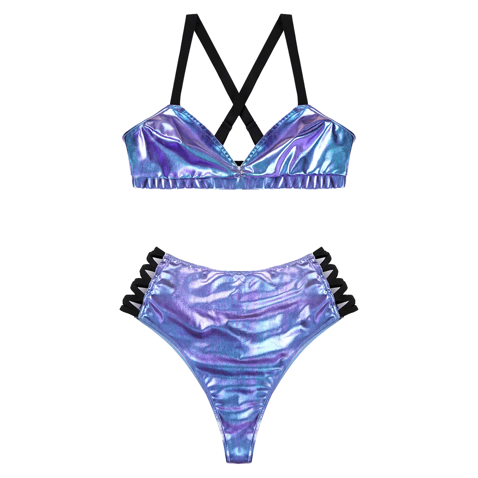 Женский блестящий комплект из 2 предметов металлик танцевальный на шесте топ с