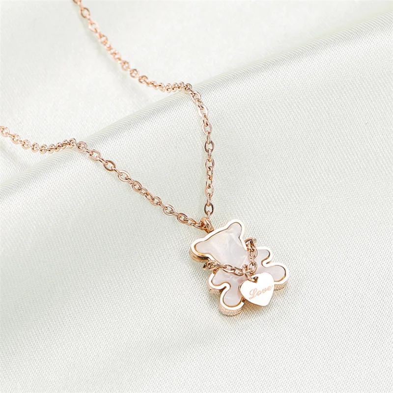 

New Fashion stainless steel Shell Charm Animal Bear Necklaces Pendant Choker For Women Love Heart Necklace Chain Jewelry Gifts