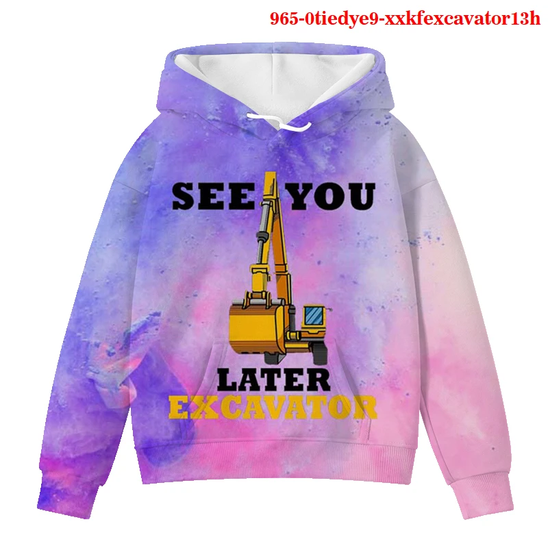 

Children's See You Later Excavator Letter Print 3D Hoodies Sweatshirt Girl Kid Pullover Tops for Boys Autumn Hooded Boys Clothes