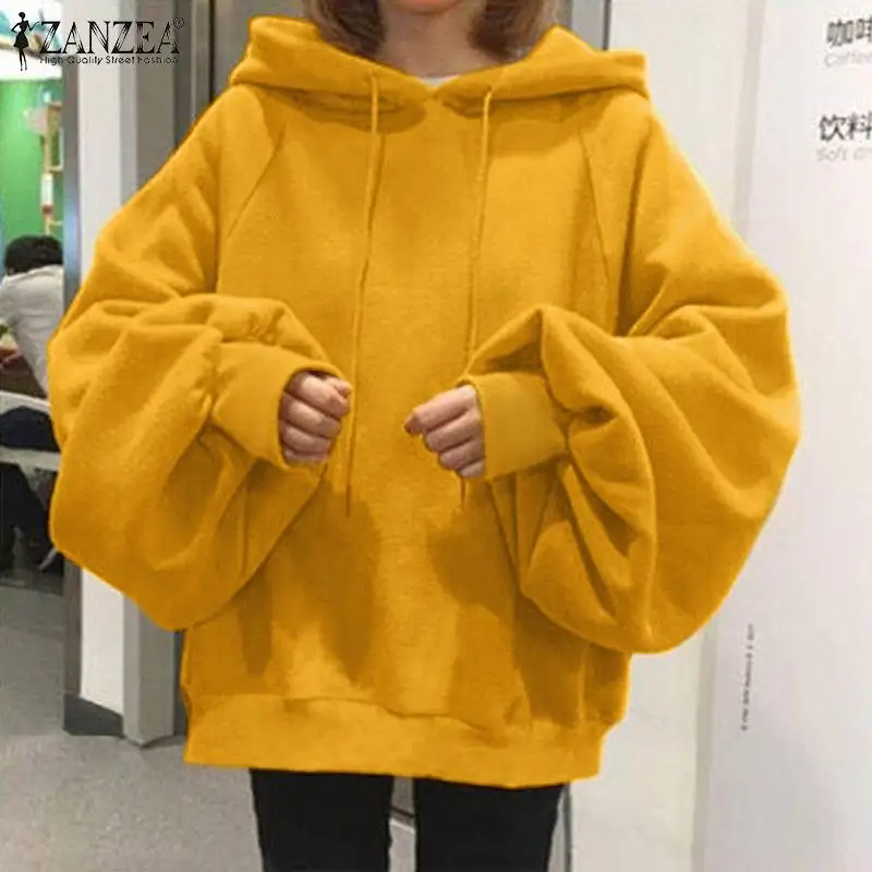 

2022 Harajuku Women Hoodies Sweatshirts ZANZEA Puff Sleeve Pullovers Oversized Casual Solid Loose Streetwears Spring Autumn Tops