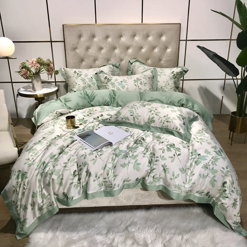 100% бамбуковое волокно шелковое ощущение постельное белье сатин с принтом