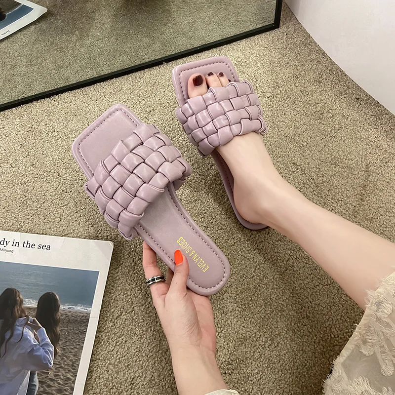

Beach Shoes Ladies' Slippers Slipers Women Luxury Slides Low Sabot 2021 Summer Designer Flat Fabric PU Rome Basic Rubber