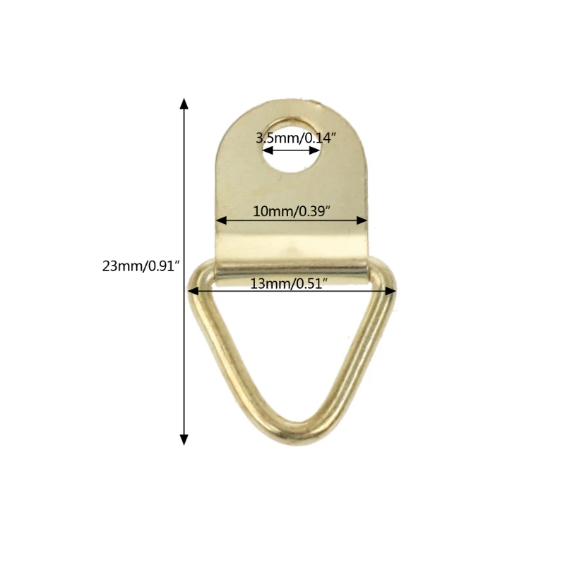 

X37E 100PCS Gold Small D-Ring Picture Hanger with Screws Frame Triangle Ring Hangers