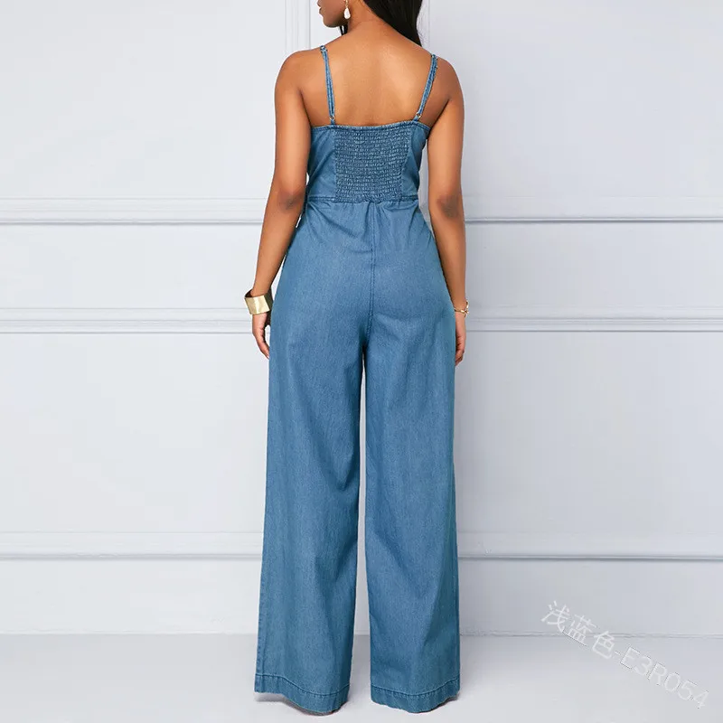 Комбинезон HIRIGIN женский джинсовый пикантный длинный ромпер с завышенной талией