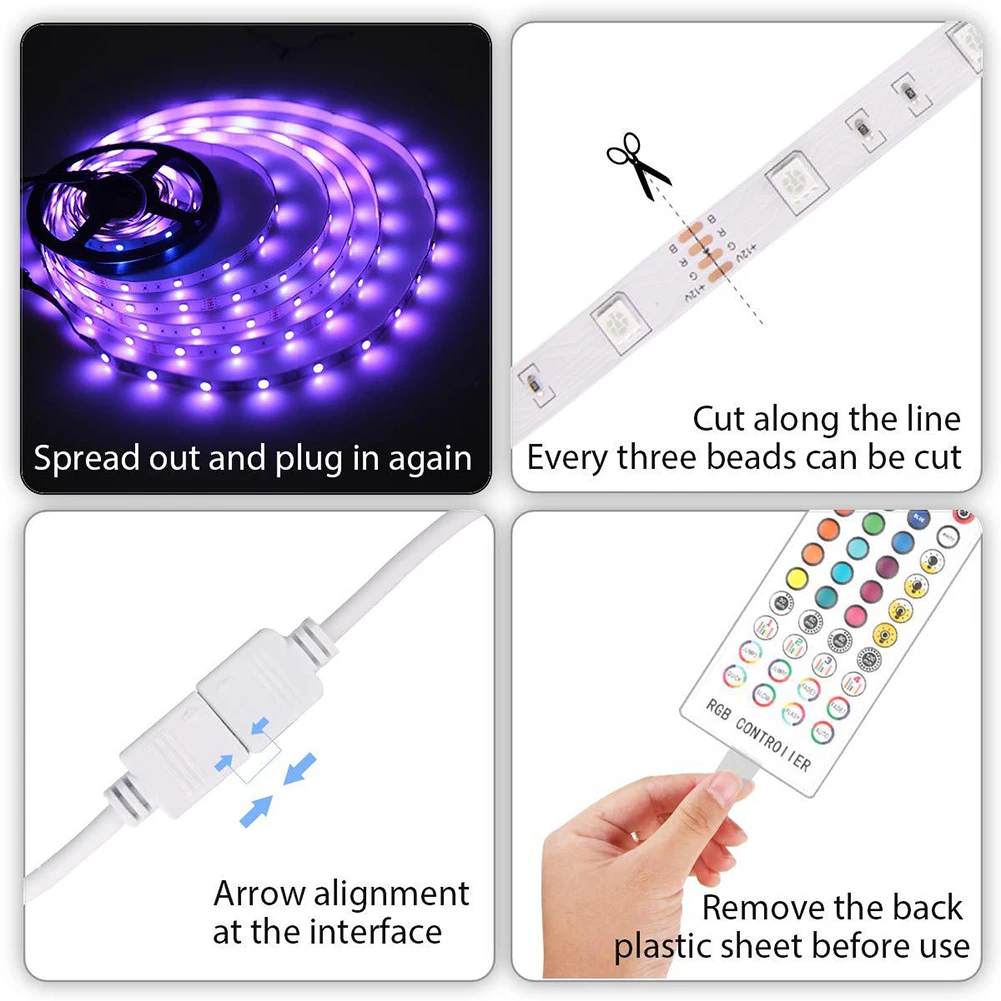 

Bedroom LED Strip Light Flexible Easy Install Kitchen Bluetooth Control Color Changing Ceiling DC12V Ribbon Music Sync SMD 5050