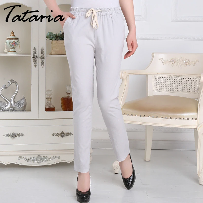 Женские хлопковые льняные брюки Tataria весенние Свободные повседневные ярких