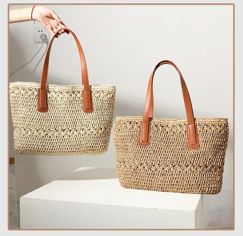 

New Woven Bag Female Straw Bag Temperament Shoulder Portable Large Capacity Rattan Bag Woman Holiday Beach Bag