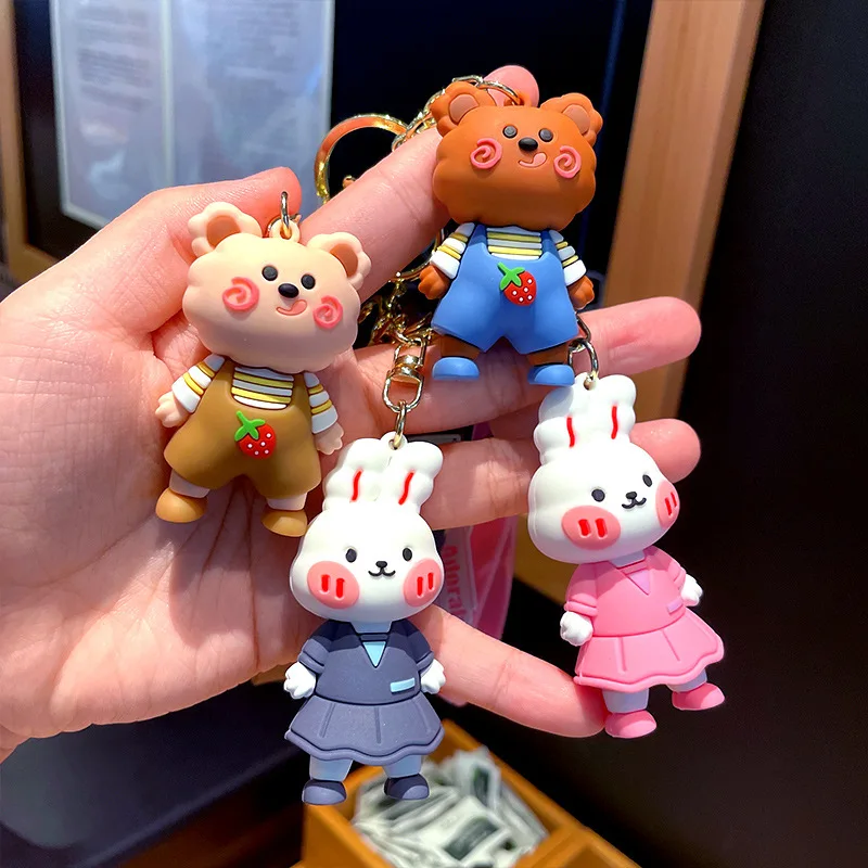 

Bear And Rabbit Keychain Ring Personalized Car and Leather Bag Pendant Lanyard Gift For Mom And Client Wholesale Free Shipping