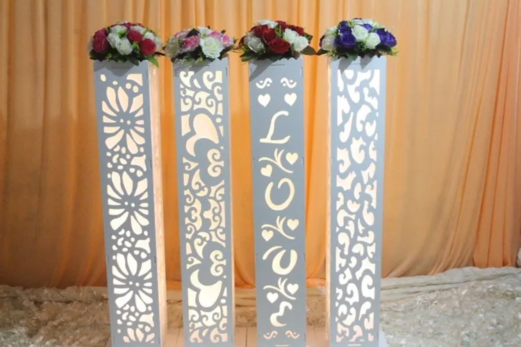 Lote de 8 unidades de soporte de carretera de plomo para banquete de boda, Pilar tallado de 115x20x20 cm, decoraci&oacute;n de fantas&iacute;a con luz LED integrada-1