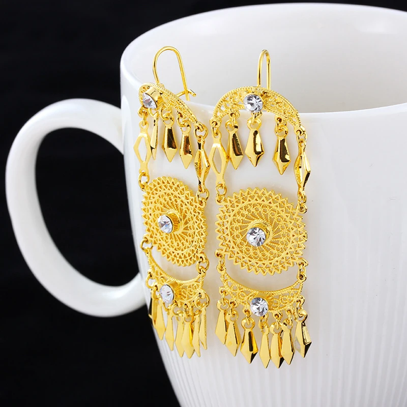 Мусульманские старинные медные серьги с кристаллами для женщин золотые монеты