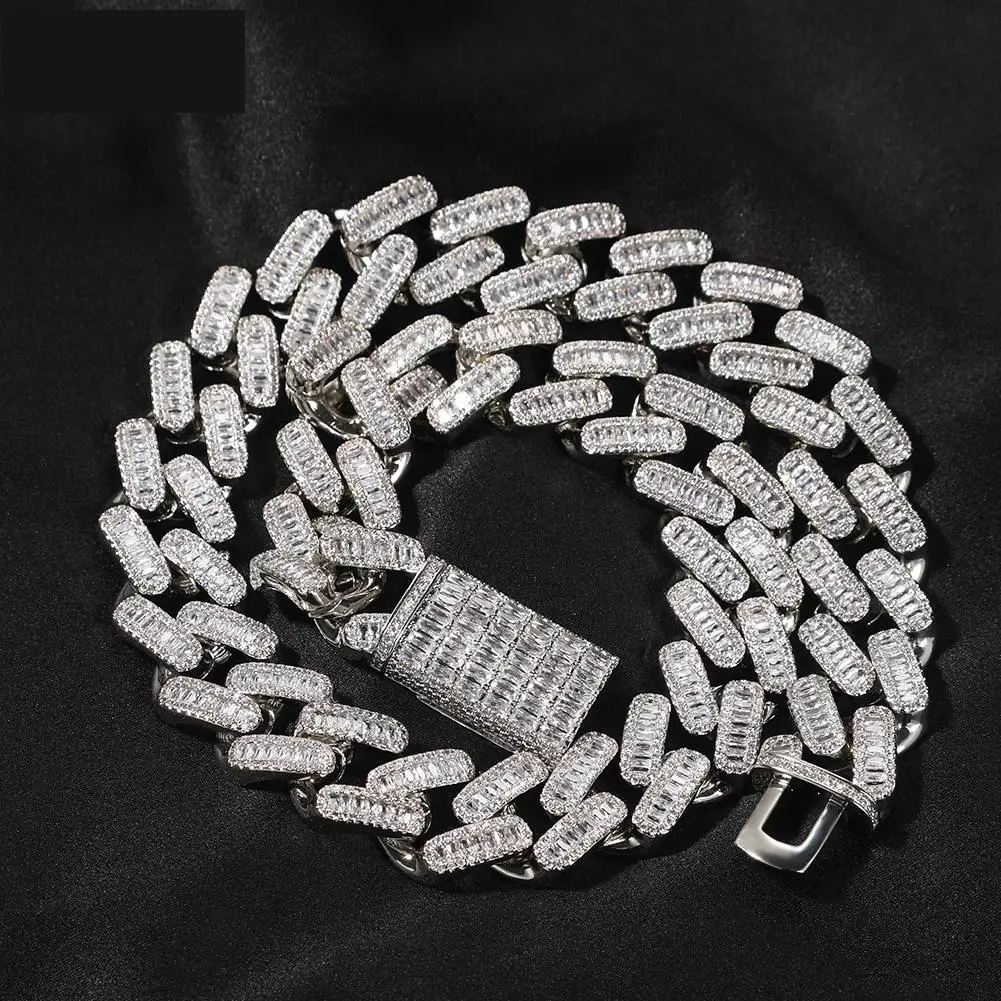 

20mm Mens Baguette Chain Chokernecklaces High Quality Iced Micro Pave Cubic Zirconia Miami Cuban Chain Hip Hop Jewelry Gift 18"
