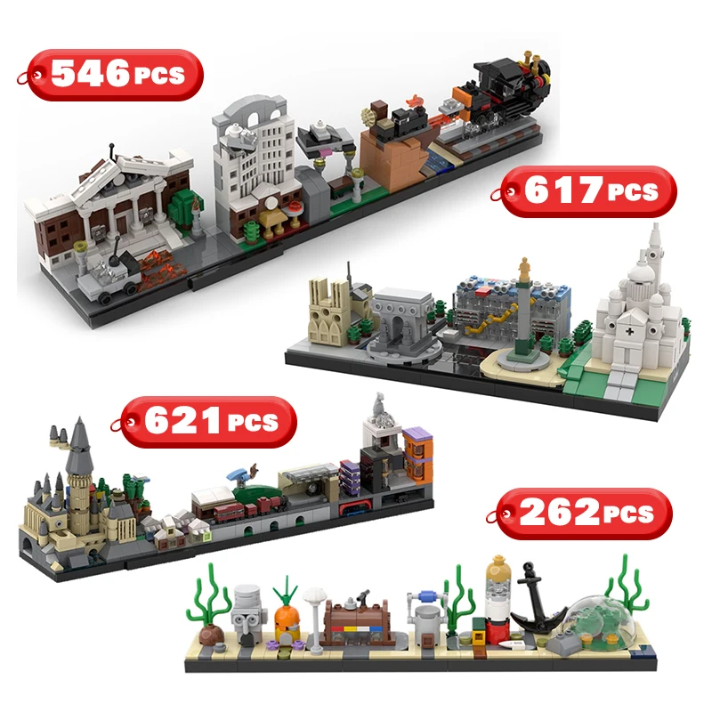 

City Buildings Back to the Future Fairy Tale Magic Castle House MOC Movie Skyline Architecture Gifts Bricks City Toys For Kids