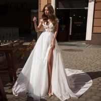 macdugal wedding dress 2021 princess v neck tulle beach party bride gown aplliques high split vestido de novia civil women robe
