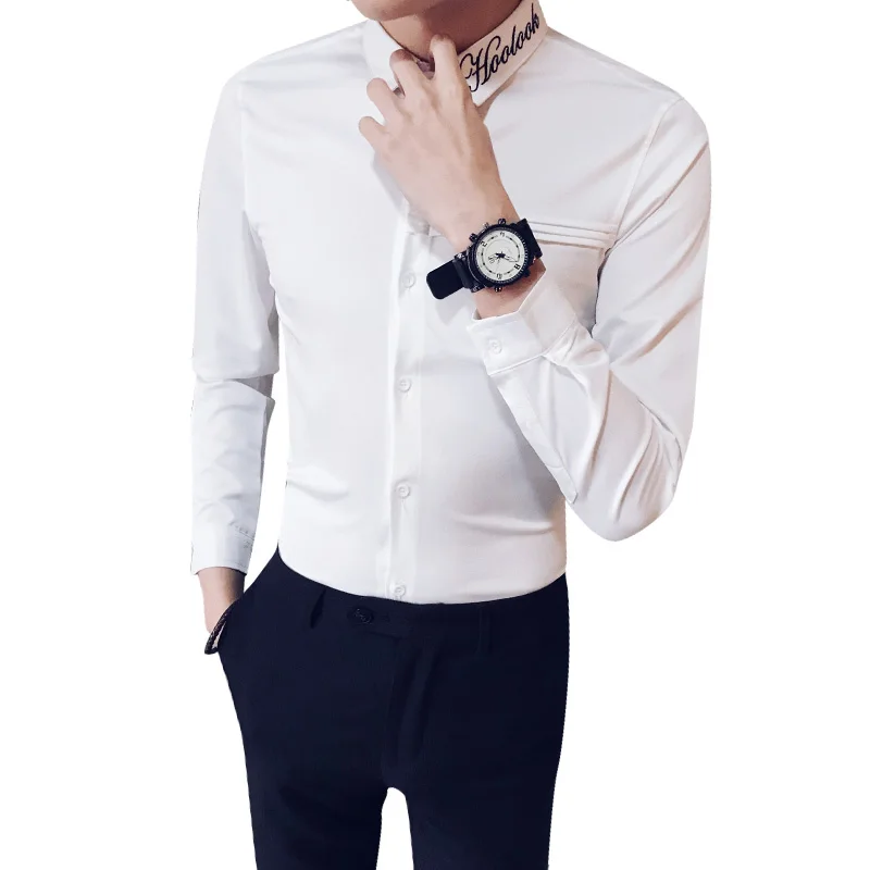 

Black/White Plus Size Men Clothing Casual Shirts Long Sleeve Simple Spring New 2021 Slim Fit Streetwear/Club/Prom Tuxedo 5XL-S
