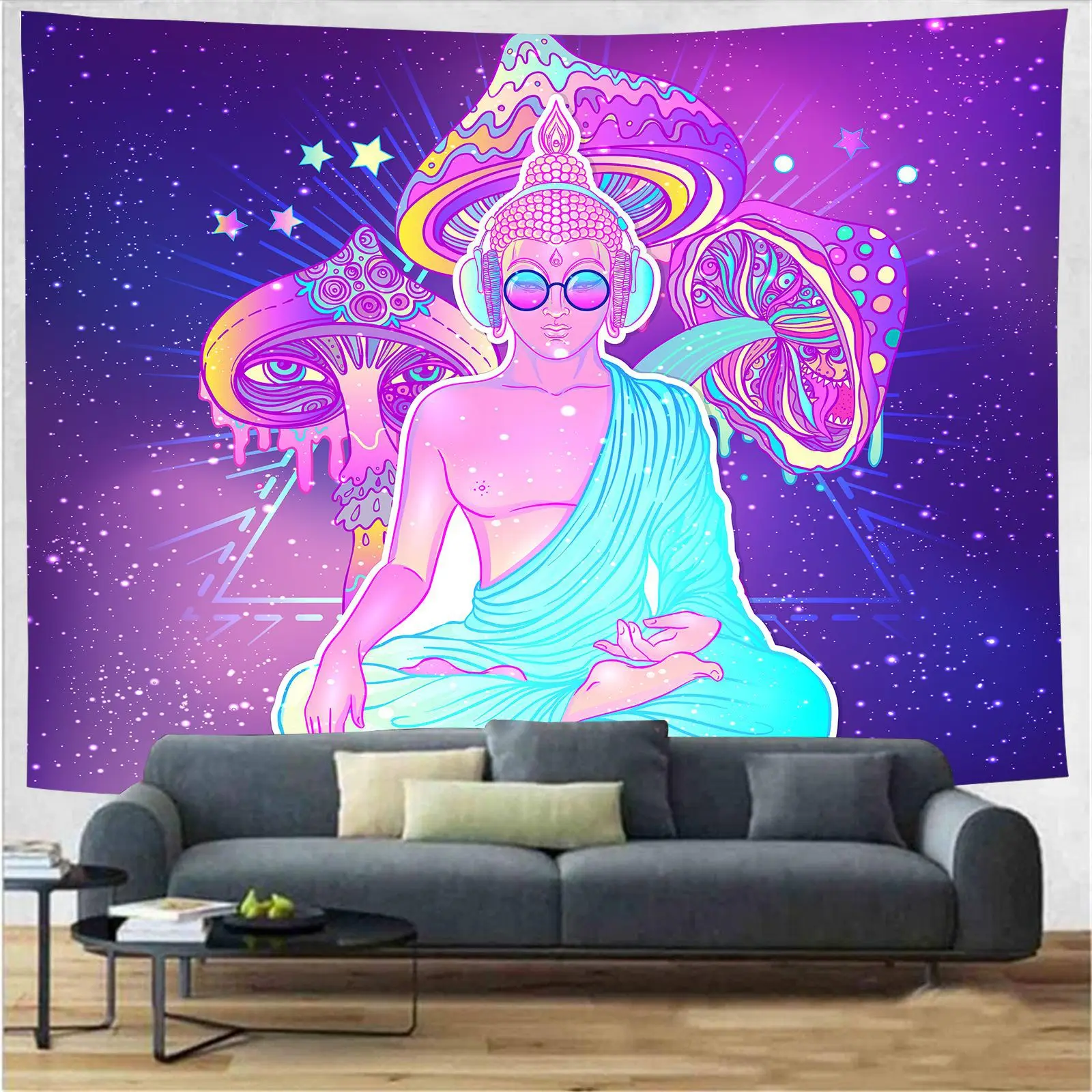 

Indian Rainbow Psychedelic Buddha Tapestry Bohemia Abstract Mushroom Wall Hanging Tapestries Hippie Tarot Elephant Blanket Decor