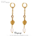 Женские серьги из нержавеющей стали, с натуральным пресноводным жемчугом