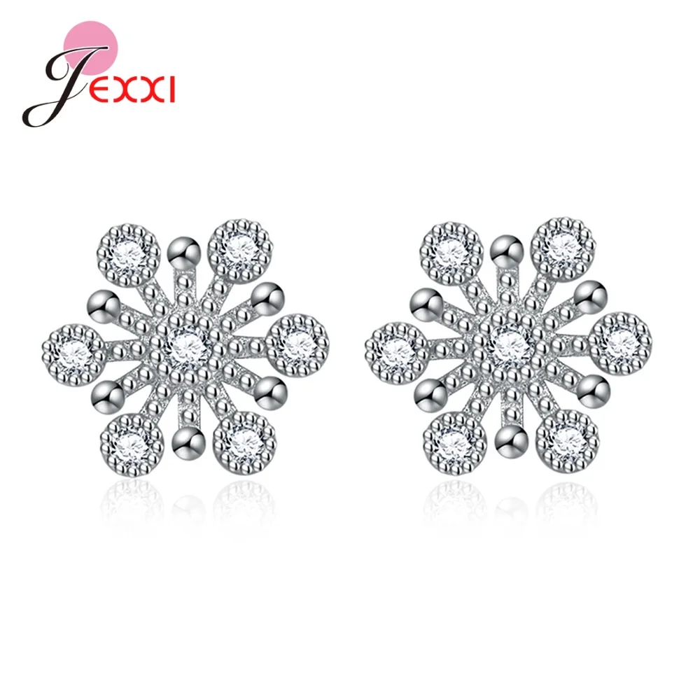 

New Fashion Cubic Zirconia Snowflake Stud Earrings For Women Girl Cute Minimalist Earrings Christmas 925 Sterling Silver Jewelry