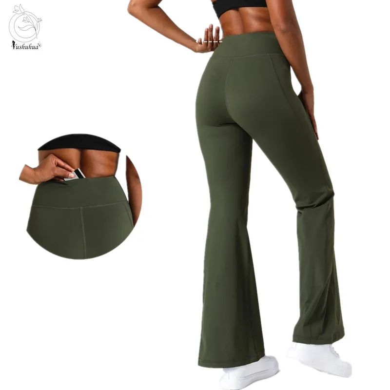 

Yushuhua High Waist Feel Flare Yoga Pants Women Plain Loose Flare Wide Leg Sport Leggings with Back Hidden Pocket Sportswear