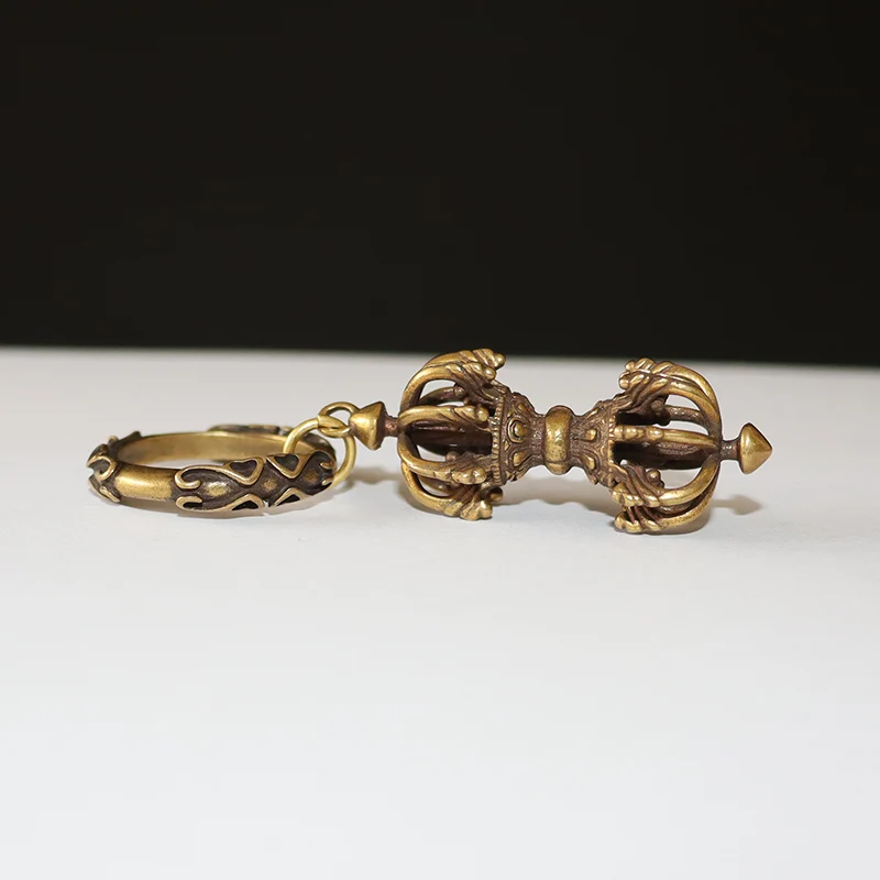 Винтажный латунный двойной головкой ваджри пестик Цепочки Кольца Для Ключей