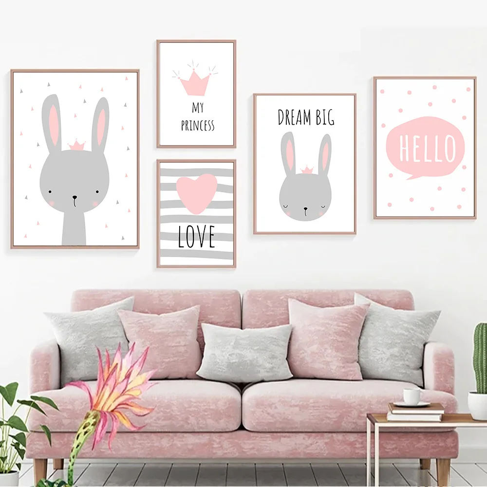 Настенная картина с изображением розового кролика постер на холсте настенные