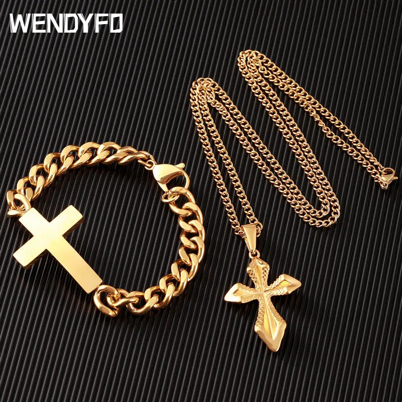 Цепочка с подвеской крестом для мужчин ожерелье из нержавеющей стали кулоном в