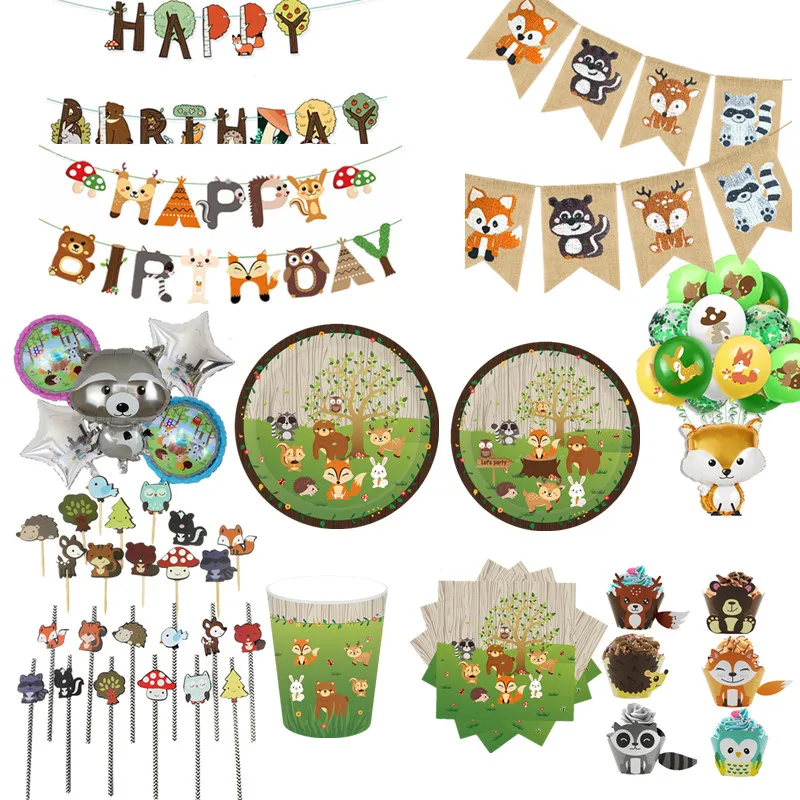 Baby Shower лесной вечерние украшения коробки сафари животных торт границы