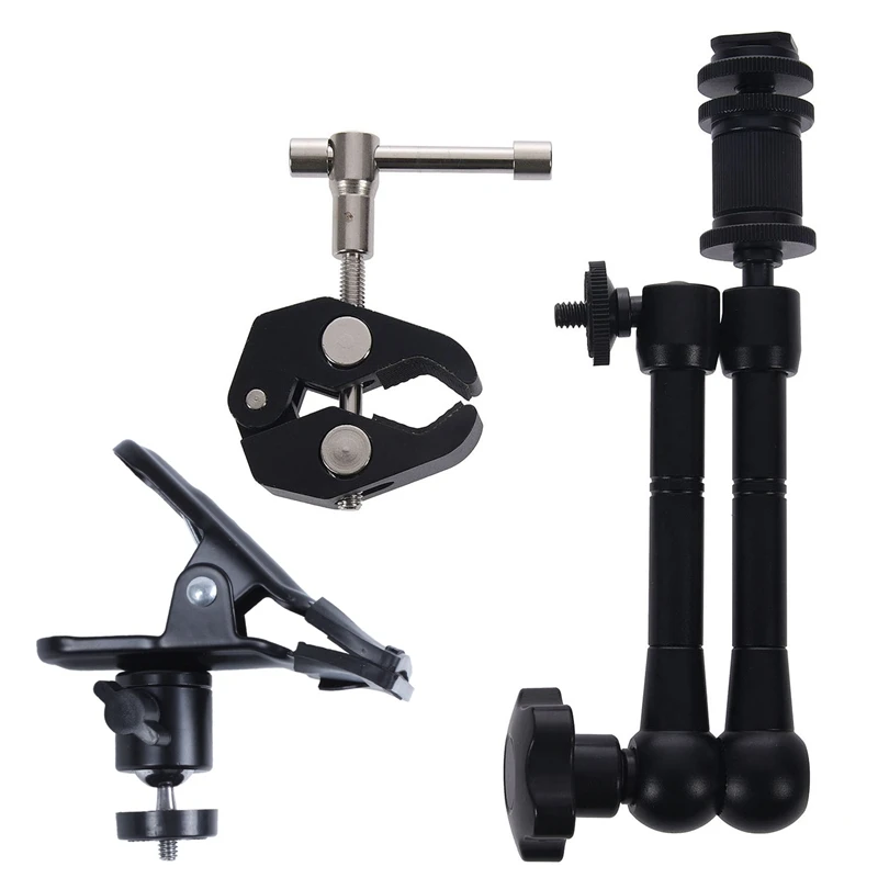 

1 Pcs Metal Spring Clamp Clip With Ball Head & 1 Pcs Super Clamp + 11 Inch Magic Arm Articule