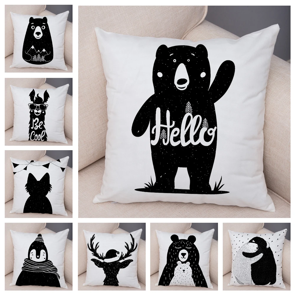

Nordic Style Bear Animal Cushion Cover for Sofa Children Room Cartoon Print Pillow Case Short Plush Pillowcase cojines 45 x 45