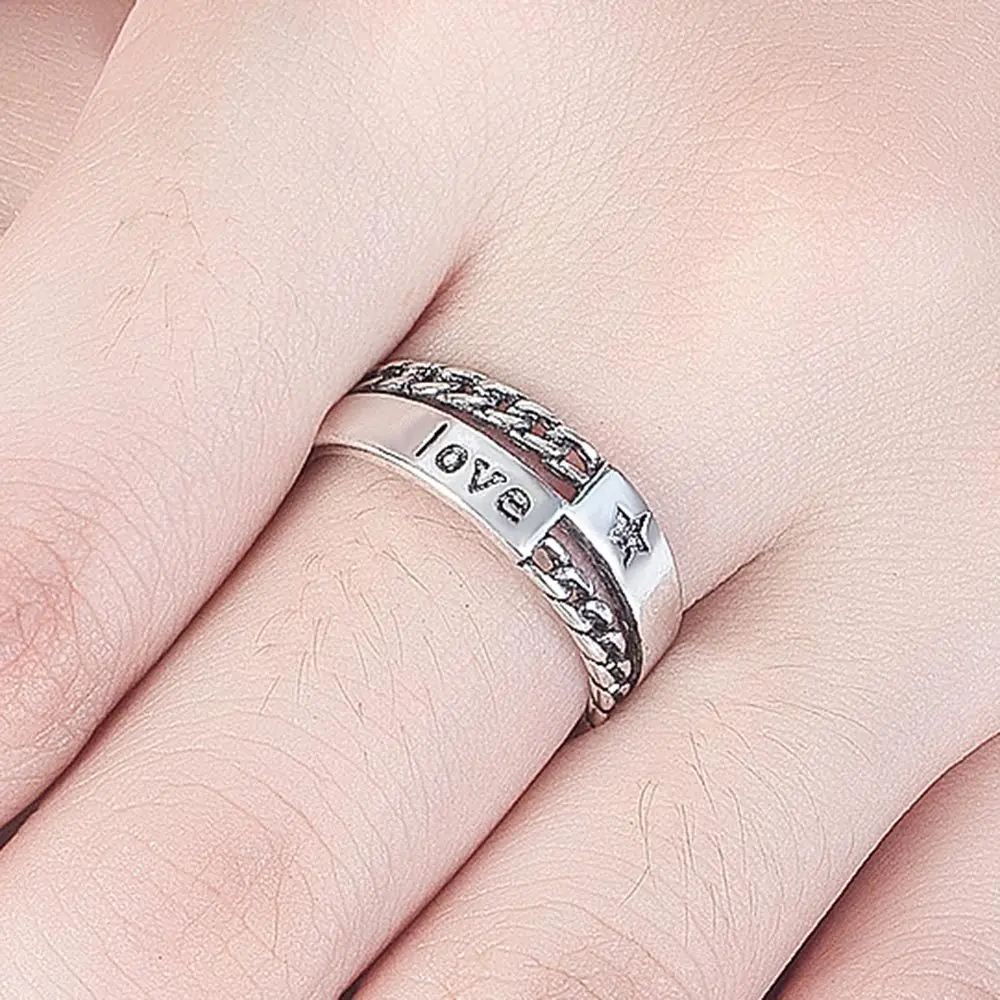 

Vintage Fashion Thai Silver Star Alphabet Chain Adjustable Rings For Women Personality Punk 925 Sterling Silver Jewelry