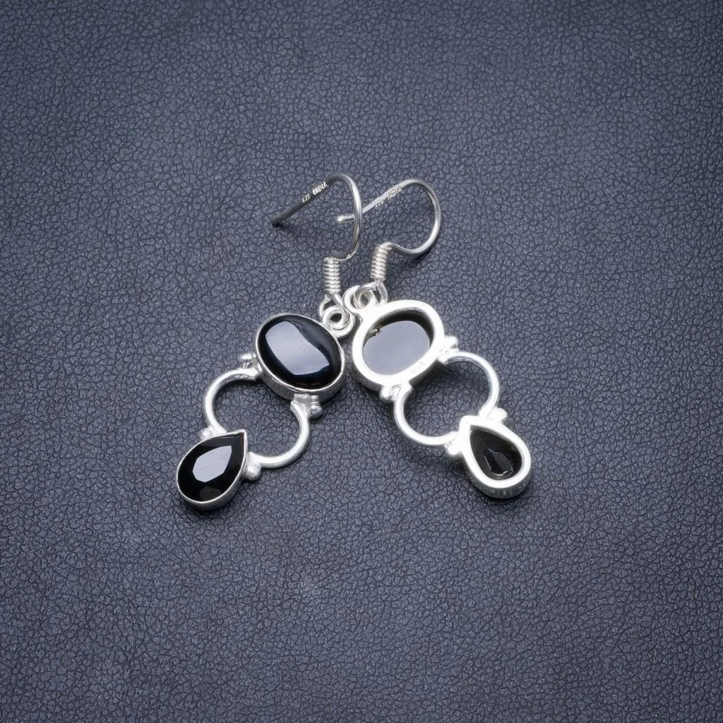 

Natural Black Onyx Handmade Unique 925 Sterling Silver Earrings 1 3/4" Y2348