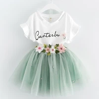 girls dresses 2019 brand kids clothes butterfly sleeve letter t shirt floral voile dress 2pcs for clothing sets children dress