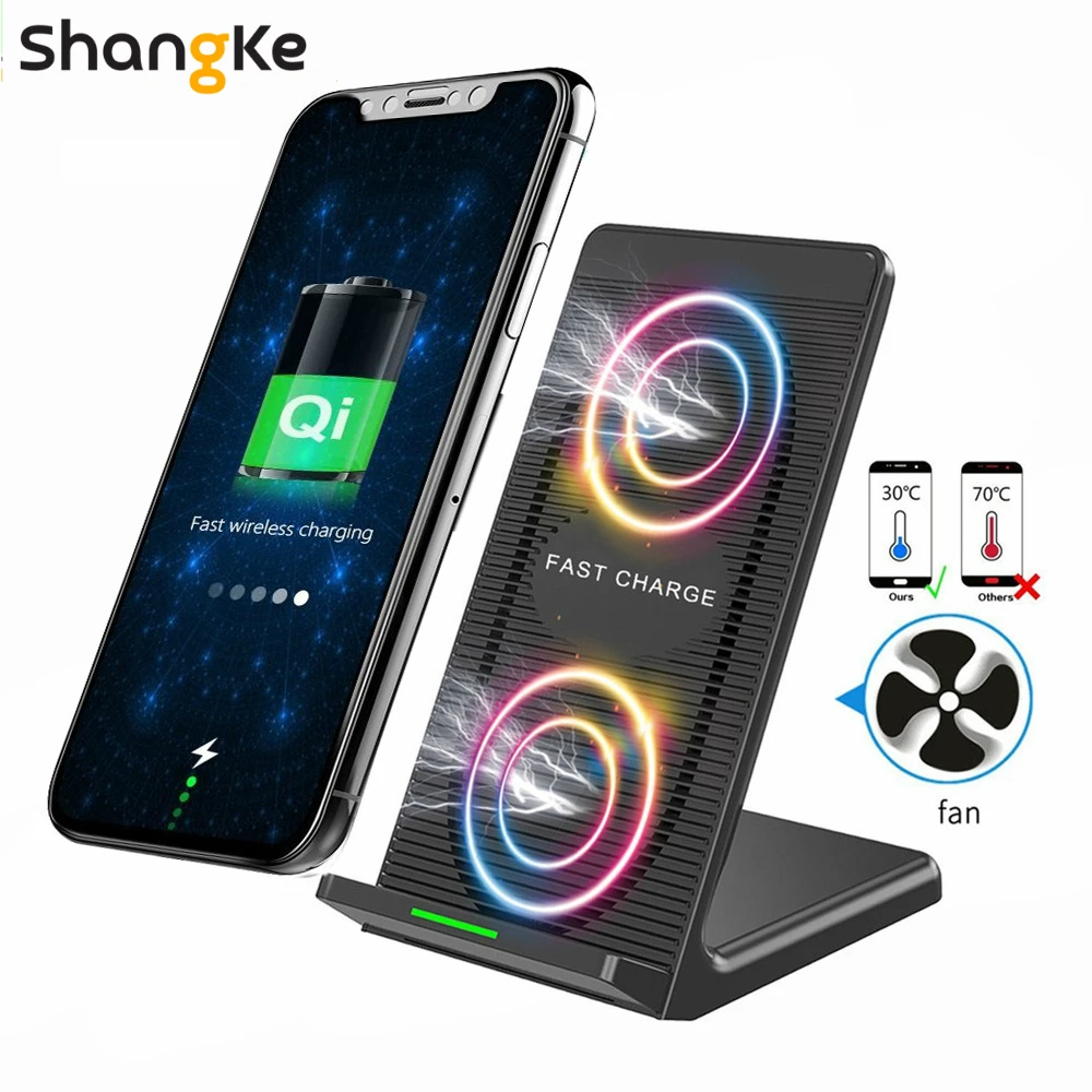 Qi Беспроводное зарядное устройство для iPhone XS XR X 8 Plus зарядное устройство Быстрая Зарядка вентилятор охлаждение Быстрое беспроводное зарядное устройство для samsung Galaxy S9 S8