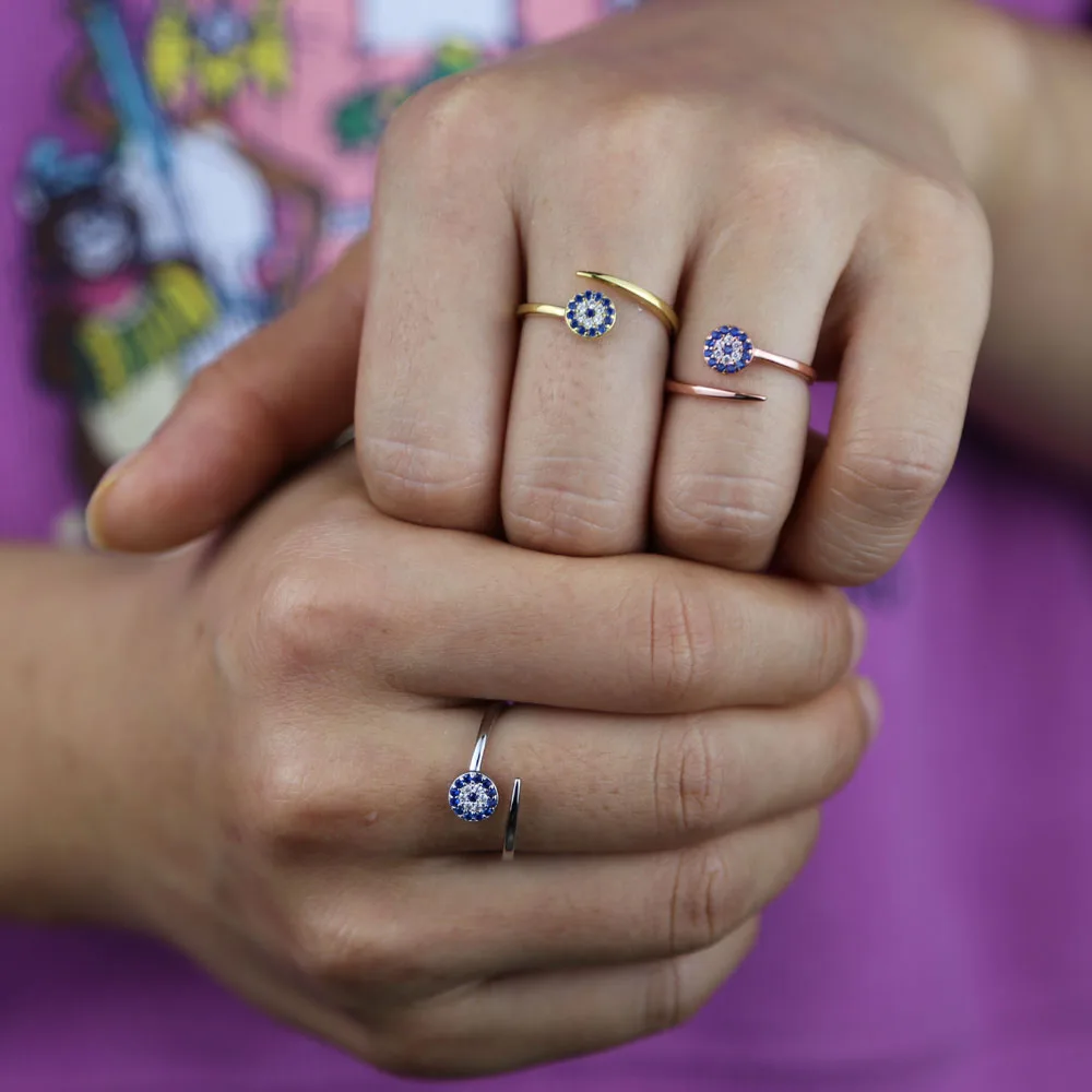 

Open band ring with Cubic Zirconia Round Evil Eye Rings For Women Jewelry Fashion adjustable Finger Ring for wedding jewelry