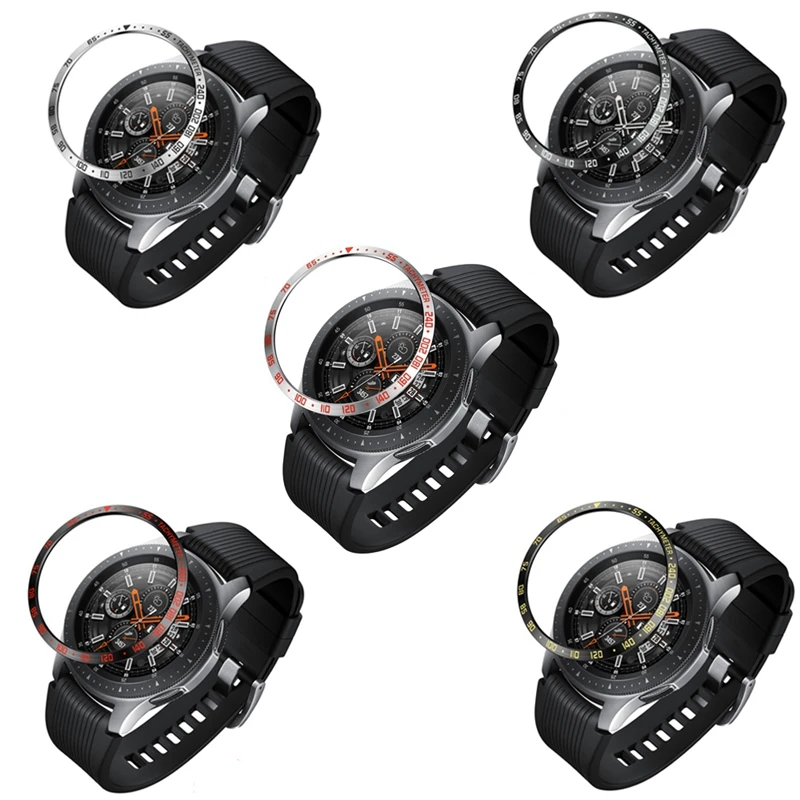 2 Pcs for Samsung Galaxy Watch 46Mm Smart Bezel Ring Adhesive Cover Metal Ring-Silver & Red+Silver | Электроника