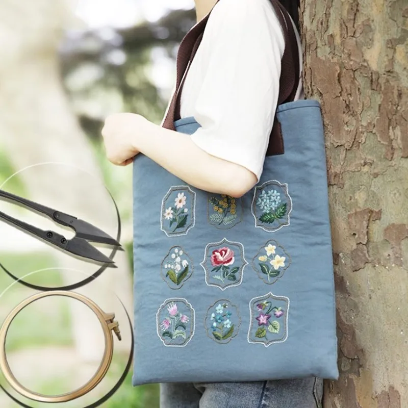 

DIY Flower Pattern Embroidery Single Shoulder Bag Beginner Embroidery Handcraft Kit