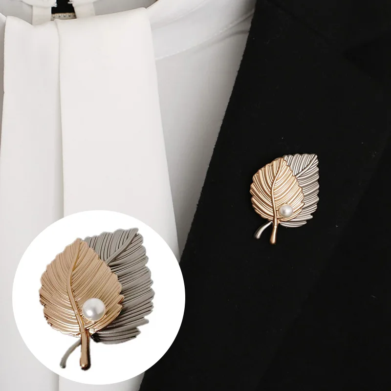 

Women's retro maple leaf brooch simple temperament corsage anti-glare enamel silk scarf buckle pearl pin clothing accessories