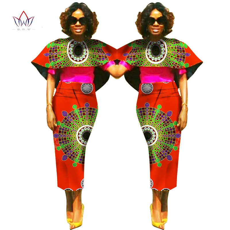 BRW плюс размер африканская Вощеная печать Дашики накидка Топ Юбка Для Женщин