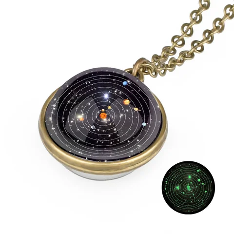 Ожерелье с подсветкой в виде солнечной системы, туманности, галактики, планеты, Вселенной, двухстороннее ожерелье со стеклянными шариками