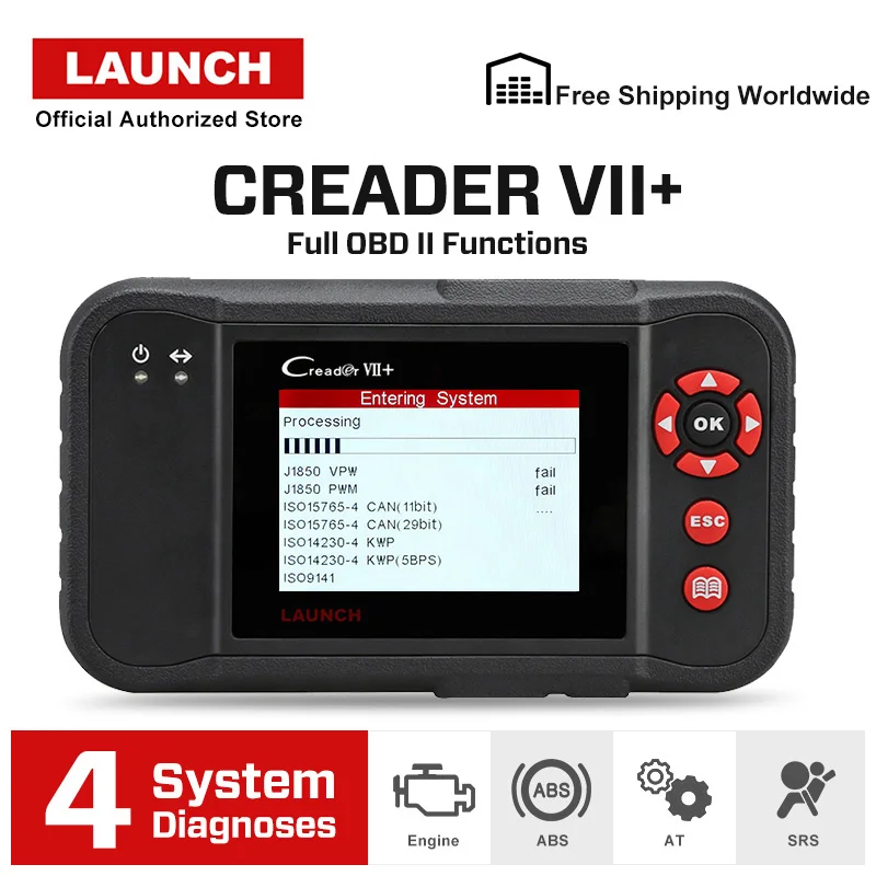LAUNCH Creader VII+ Профессиональный Авто читальный инструмент кодов Creader 7+ Двигатель диагностический инструмент Трансмиссии ABS Airbag