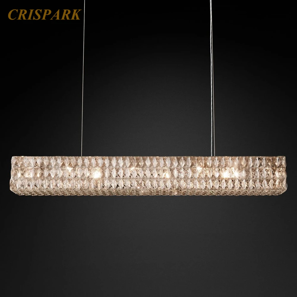 

Retro Crystal Chandeliers Light LED Linear Rectangular Pendant Hanging Suspension Lamp Nordic Light Fixture for Living Room
