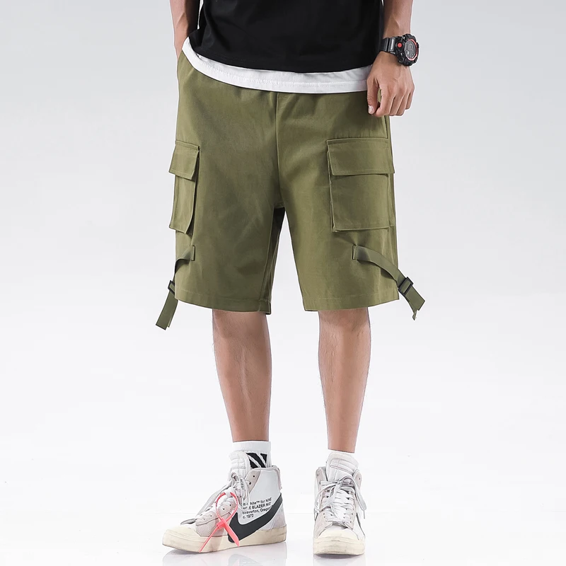 

2021 Men Casual Shorts Summer Fashion Cotton Cargo Shorts Men With Pockets Ribbons Short Cargo Loose Trousers Clothing