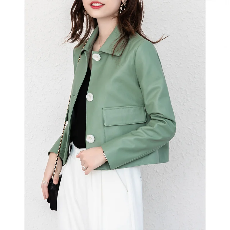 

SHZQ Sheepskin Coat Leather Coat Short Loose and Versatile Women's Jacket Korean Version 2021 New Spring and Autumn Season