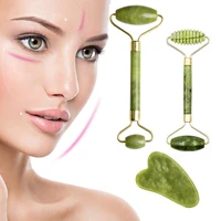 2pcs face massager roller natural jade stone guasha board scraper set facial lift skin relaxation slimming beauty neck thin tool